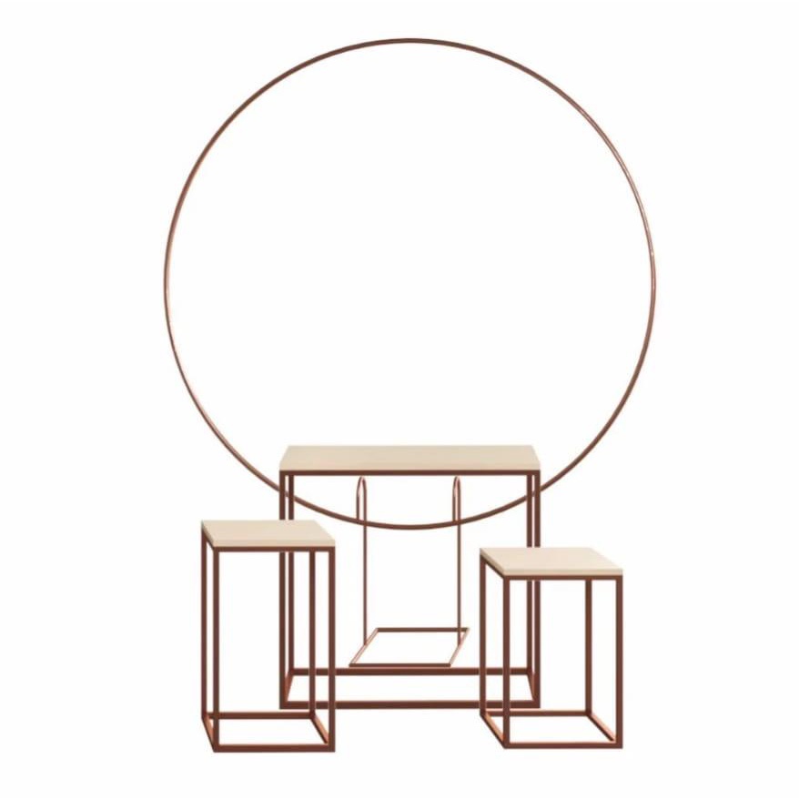 Kit para Decoração de Festa c/ 3 Mesas Cubo e 1 Arco Rose Gold, Dourado, e Preto em Oferta na Shopee