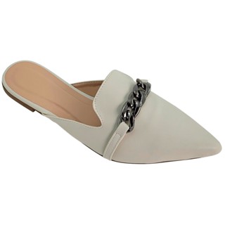 Mule Rasteirinha Feminino Confortável Sandália Casual Bico Fino Off White Muller