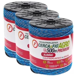 Kit 3 Fio Cerca Eletroplastico Aluminio 09x06 500m cada Rolo-Igecast