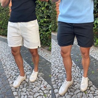 Kit 2 Short masculino linho sarja mauricinho qualidade premium curto moda praia Bermuda em Oferta na Shopee