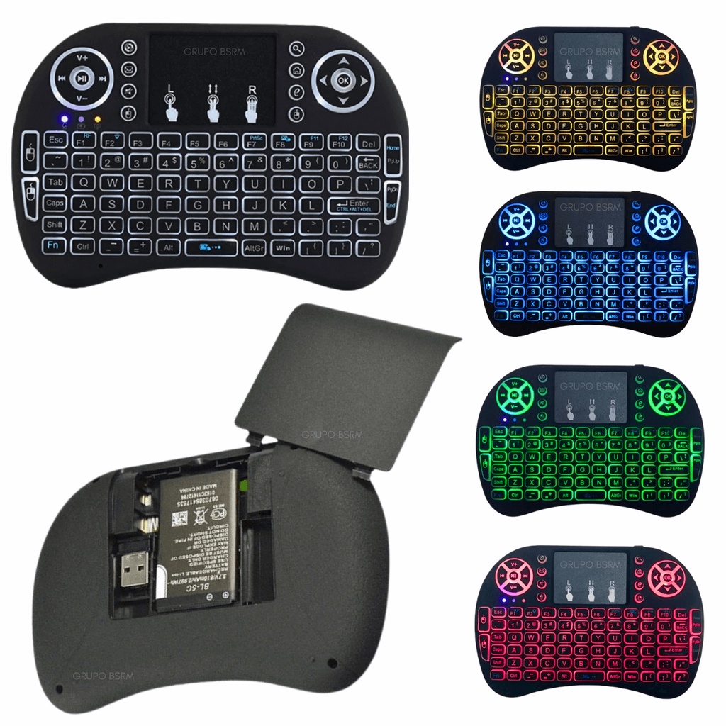 Teclado Wireless Kit 2 Unidades Mini Fio Sem Mouse Tv Smart Iluminado Pc Com Led USB Touch Keyboard Luz Notebook Box Air