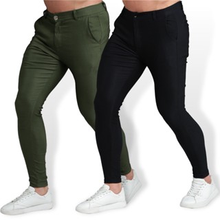 Kit 2 Calça Masculina Alfaiataria Skinny Com lycra Sarja