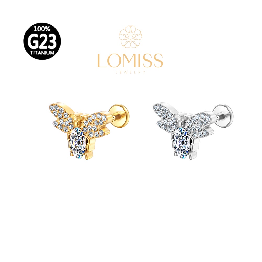 Piercing Helix Tragus Conch Labret Titânio G23 Pvd Abelha Zircônia Cravejada Lomiss piercing - Fashion Accessories