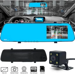 Retrovisor Espelho Lcd 4,3 Câmera Frontal + Câmera De Ré