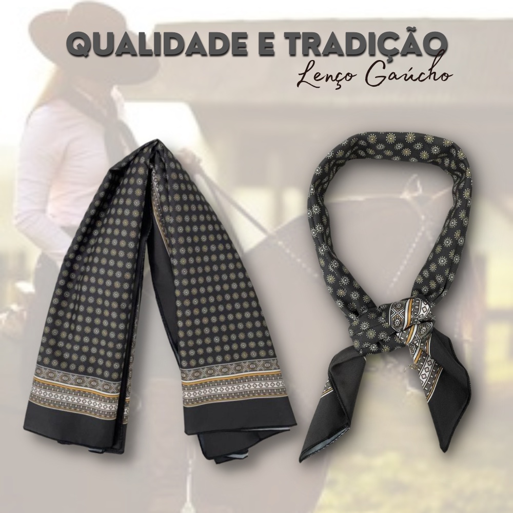 Lenço Gaúcho Unissex Original Lunar Médio Preto Estampado 77x77 Tecido Leve e Macio Para Usar com Camisa e Bombacha Para Cavalgada Rodeio Beile