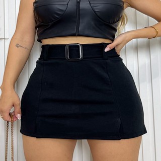 Short Saia Feminino Com Cinto Tendência Malha Crepe modelo novo 2023 cdg 134