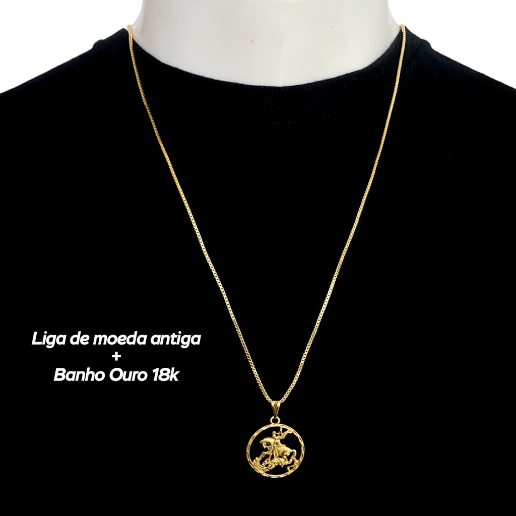 Cordão Veneziana 1,5mm Liga de Moeda Antiga + Banho de Ouro 18k (10 milésimos)+São Jorge Minimalista em Oferta na Shopee