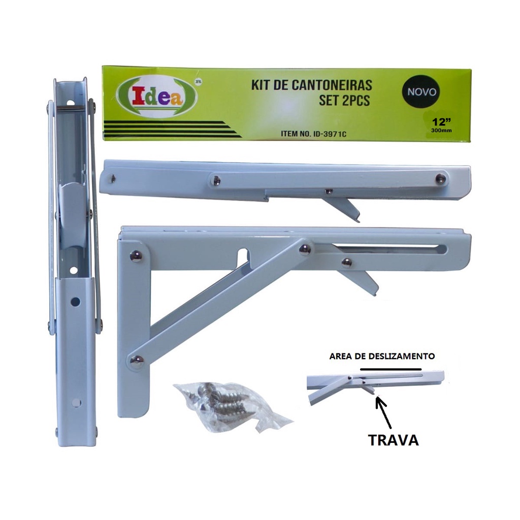 Kit 2 Suporte Mão Francesa Dobrável Retrátil Reforçada 30cm Cantoneira Mão Francesa Para Prateleira