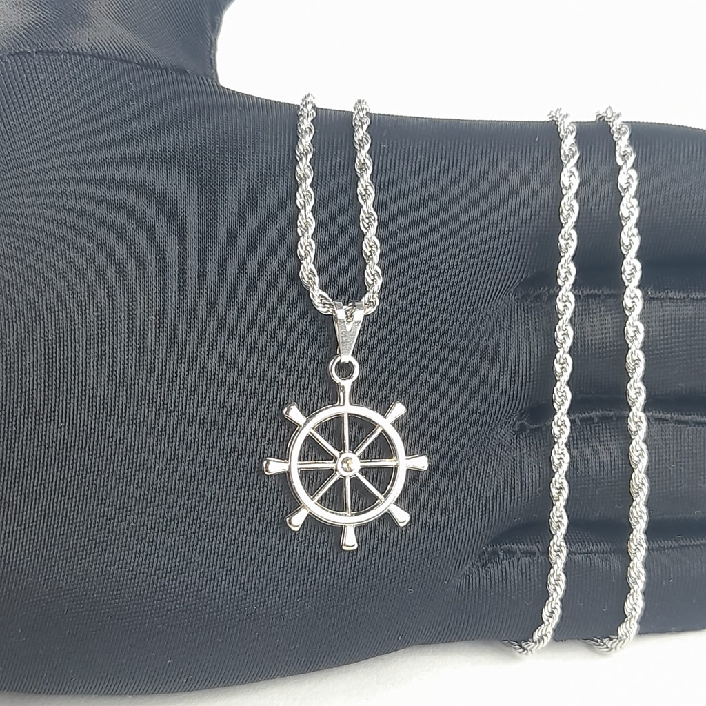 Colar Cordão Masculino Estilo Marinheiro Leme Direção Barco Aço