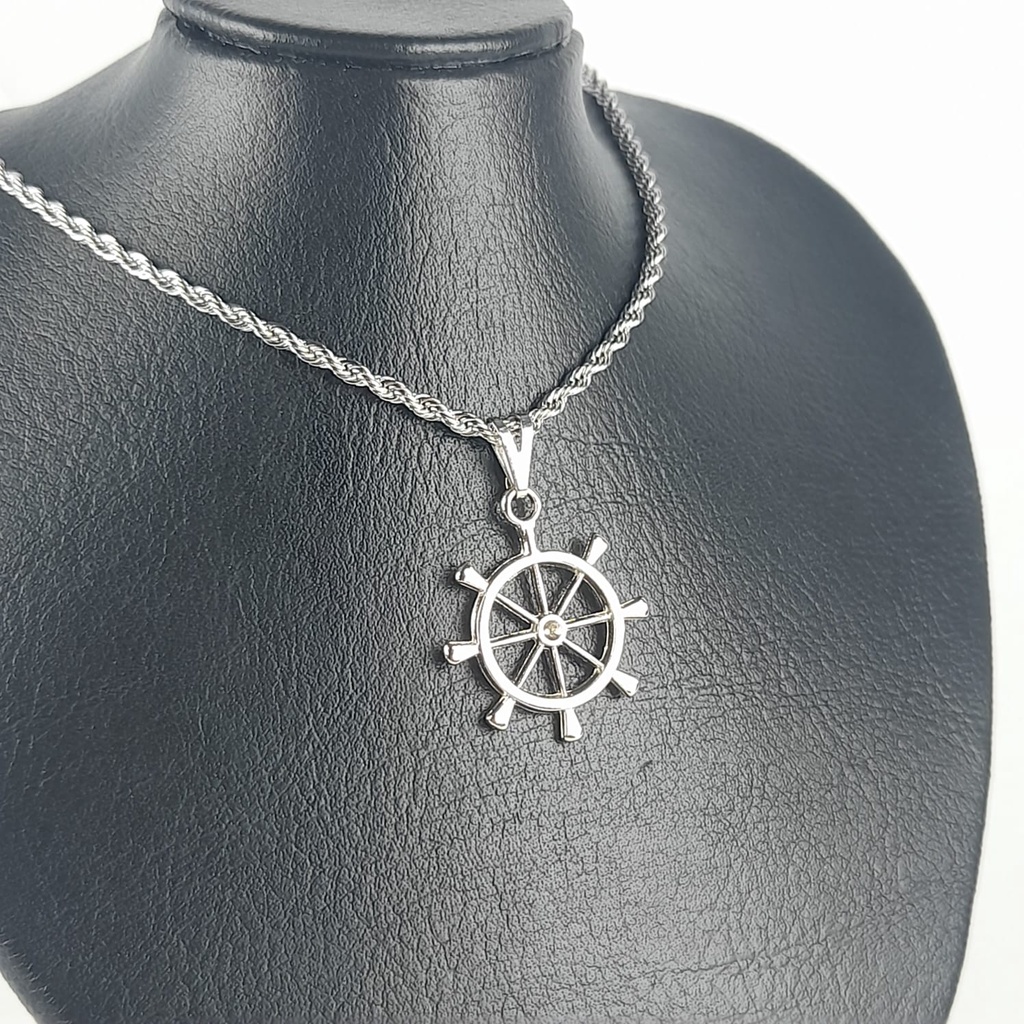 Cordão Corrente Masculina Aço Inox 45, 60 ou 70cm Pingente Leme Navio Mar