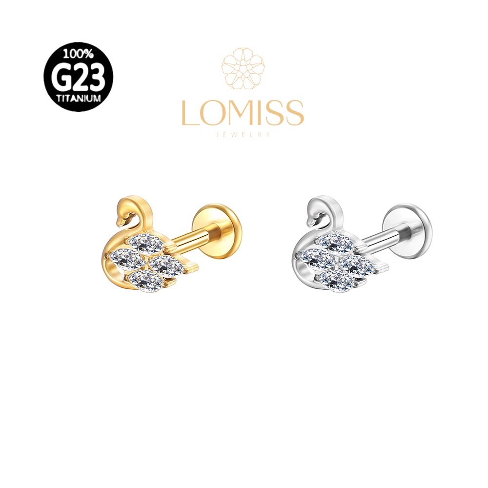 Piercing Helix Conch Labret Titânio G23 PVD Cisne Zircônia Lomiss piercing