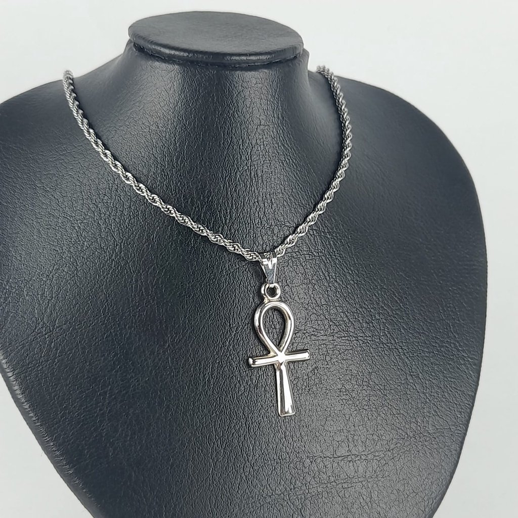 Colar Cruz De Ansata Egito Proteção e Estilo Aço Inox