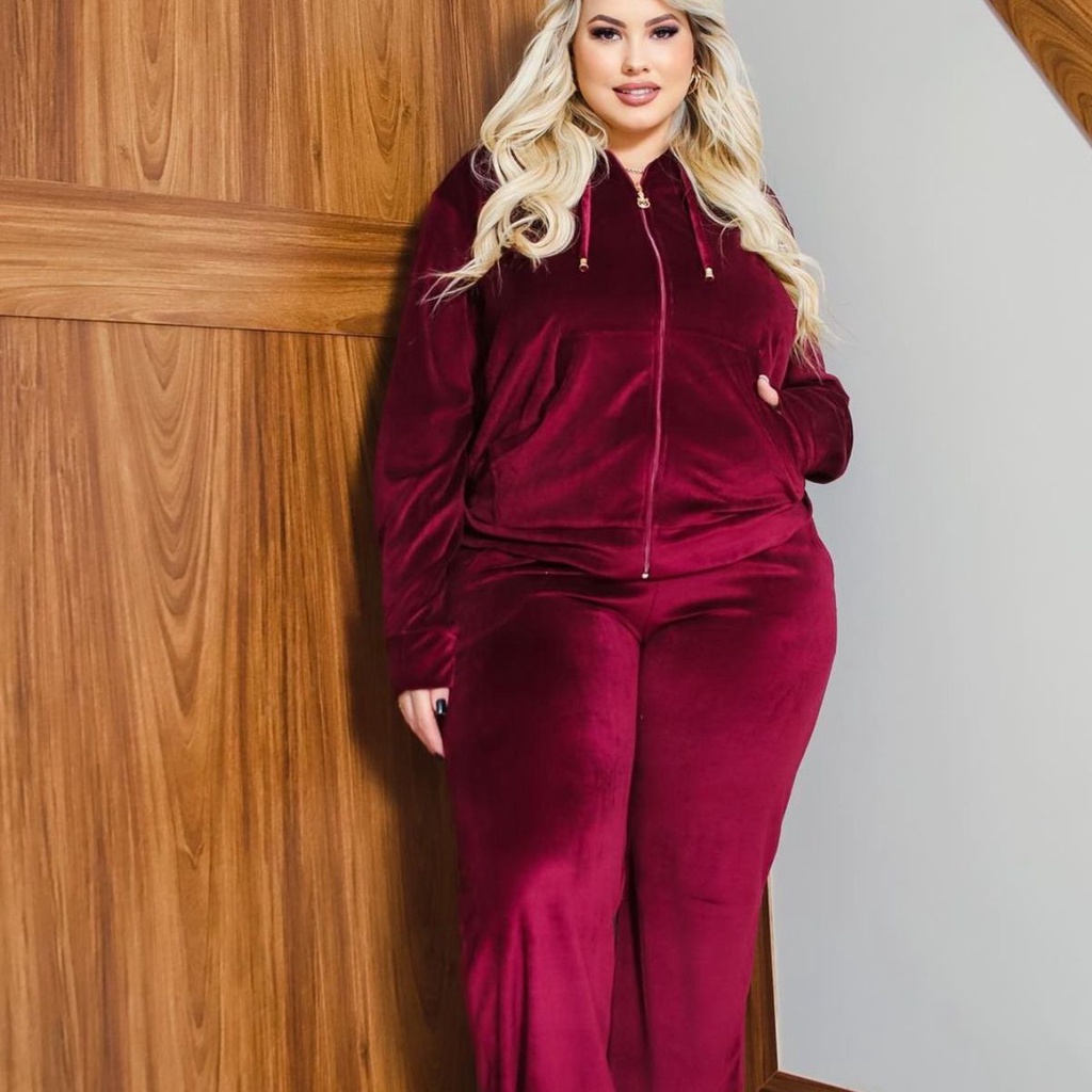 conjunto plus size feminino de plush veludo inverno cojunto de frio P ao G3