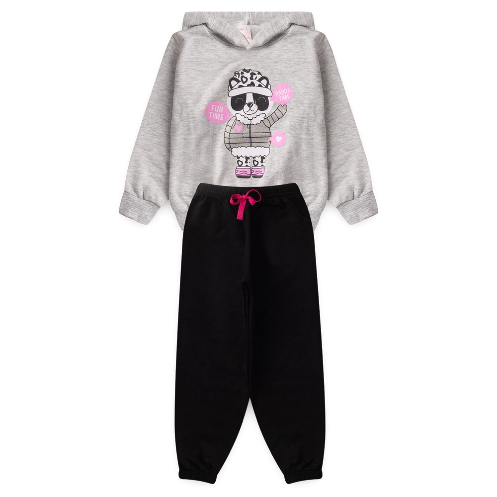 Conjunto Infantil Menina Inverno Moleton Flanelado Calça E Blusa Com Capuz Feminina L11
