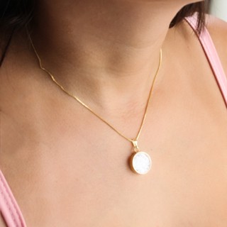 Colar Capsula sal Grosso Proteção Feminino Dourado Ouro Correntinha Veneziana Amuleto Bijuteria