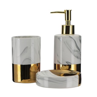 Jogo De Banheiro Porcelana Marble Saboneteira 3pçs Yazi