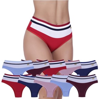 10 Calcinhas Tanga Forro 100% Algodão Cós Alto Cintura Alta Arco Íris