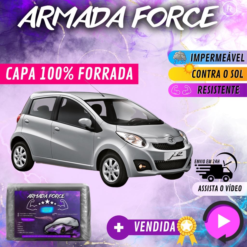 Capa Cobrir Carro JAC J2 100% Forrada Armada Force 100% Impermeável Protege Sol Chuva Poeira P M G Capa Proteção Automotiva Hatch e Sedan