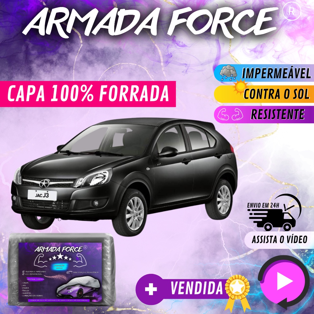 Capa Cobrir Carro JAC J3 100% Forrada Armada Force 100% Impermeável Protege Sol Chuva Poeira Anti-UV