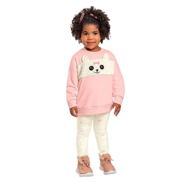 CONJUNTO MOLETOM E LEGGING BEBÊ MENINA - GATINHO - FAKINI - TAM 1