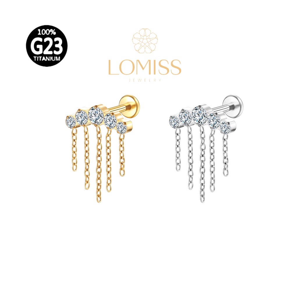 Piercing Helix Tragus Conch Boca-Medusa Labret Titânio G23 PVD Cluster Correntaria 5 Zircônias Lomiss piercing - Fashion Accessories