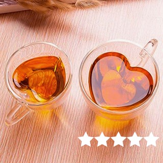 Jogo 2 Xícaras Vidro Formato Coração Parede Dupla Café Chá Cj Kit 80ml Conjunto Caneca Transparente Cristal Alça Espresso Nespresso Presente Chá Cozinha Decoração
