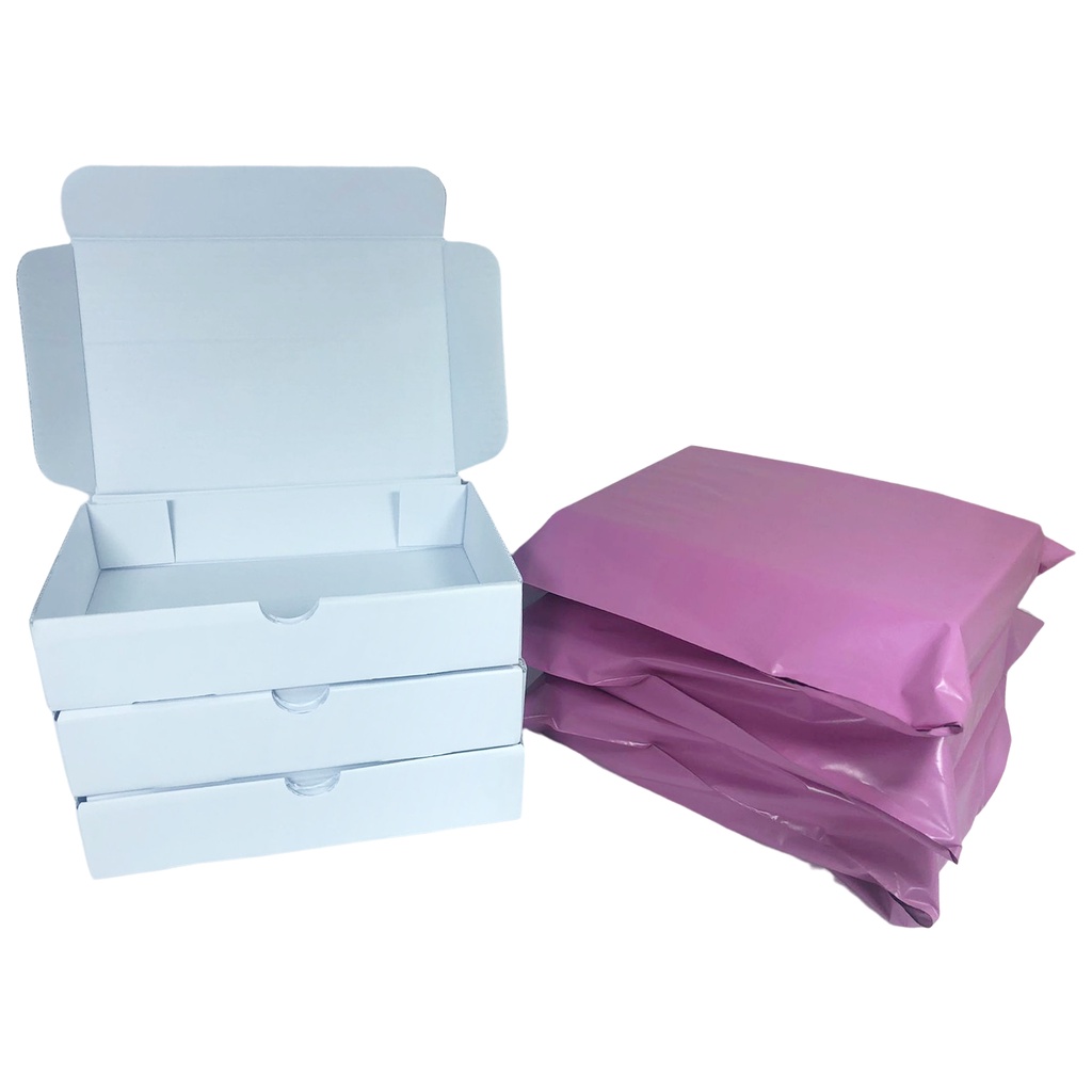 Kit 30 Caixas de Papelão Branco 16x11x3 + 30 Envelopes de Segurança 19x25