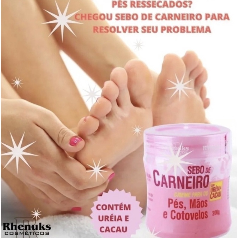 Creme Anti Rachaduras Sebo De Carneiro Pés Mãos E Cotovelos 200g - Rhenuks