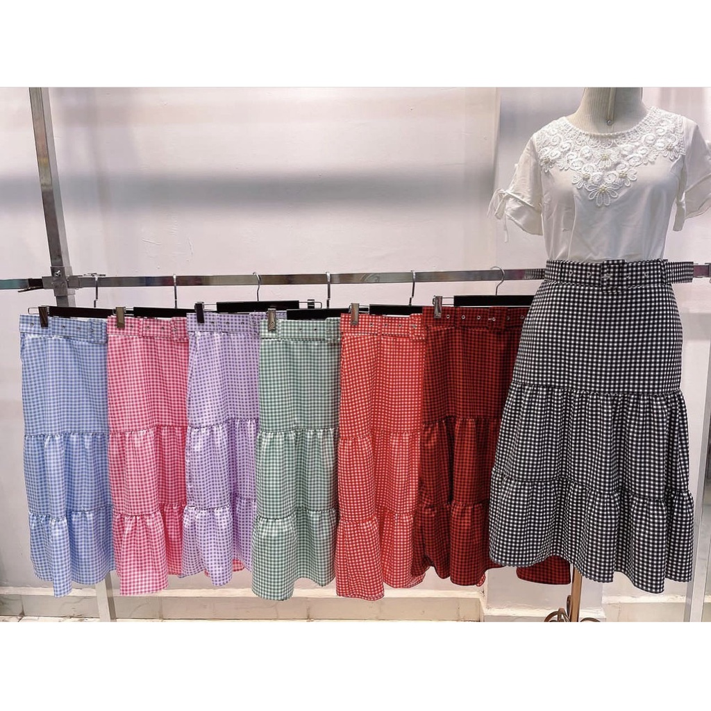 Saia 3 Marias Com Cinto Estampado Xadrez-0154 em Oferta na Shopee