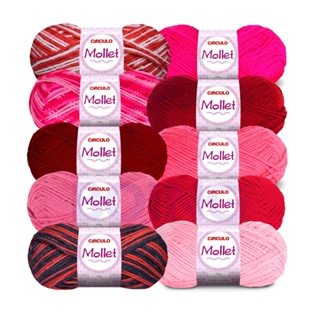 Pacote Kit 5 Novelos Fio Lã Mollet 100g 200m Círculo - Crochê / Tricô em Oferta na Shopee