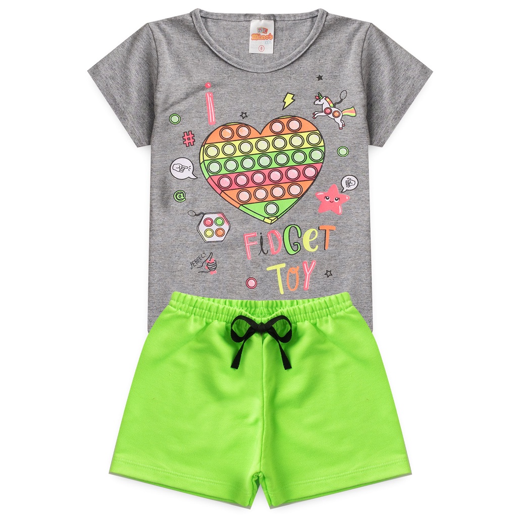 Conjunto Feminino Infantil Verão, com estampa Pop It Tam 1 ao 14 anos