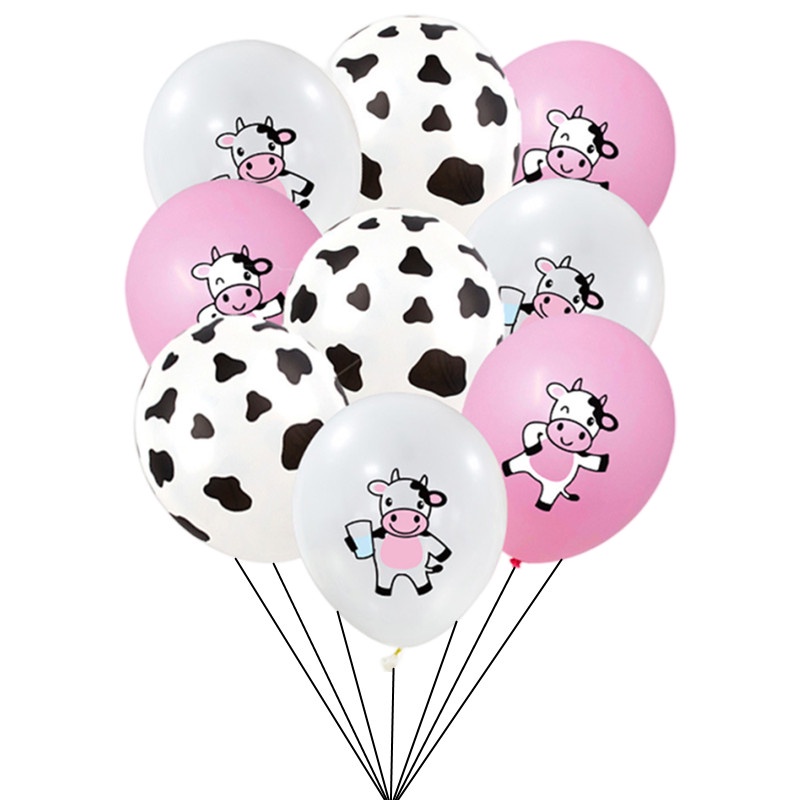 10pcs Balões De Látex Para Vaca Da Fazenda Impressão Incluindo Balão Padrão Animal Preto Rosa Decoração Festa De Aniversário Do Bebê Ducha em Oferta na Shopee