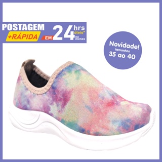 Tênis Feminino Meia Moda Leve casual básico dia-a-dia adulto calce fácil barato sem cadarço Tie dye Colorido em Oferta na Shopee