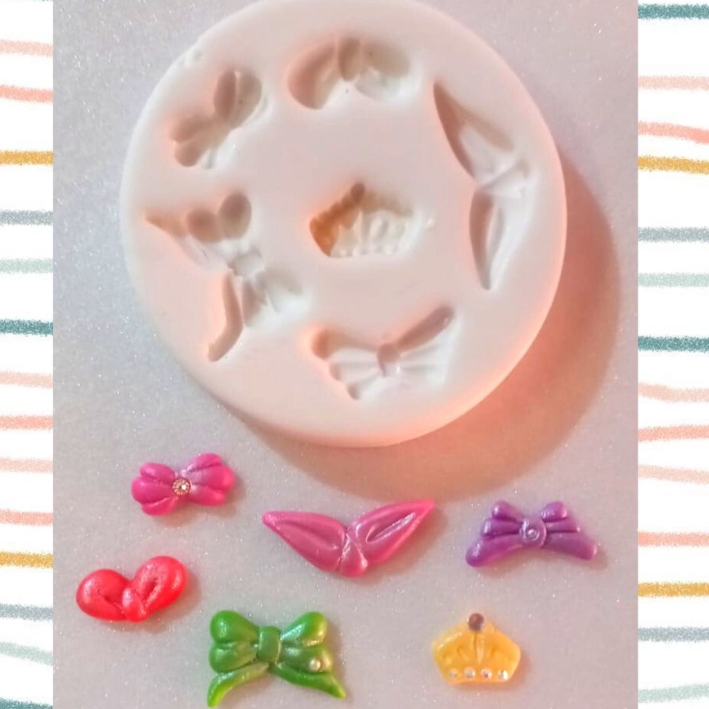 Molde de Silicone Laços e Coroa Estilosa c/6 Cavidades Aplique -