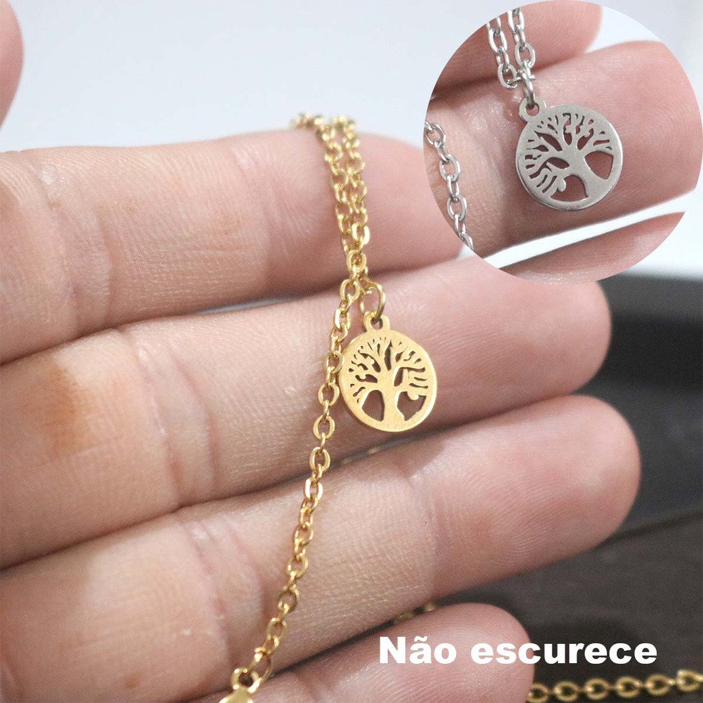 mini colar corrente gargantilha arvore da vida folheado símbolo sagrado amuleto choker gargantilha