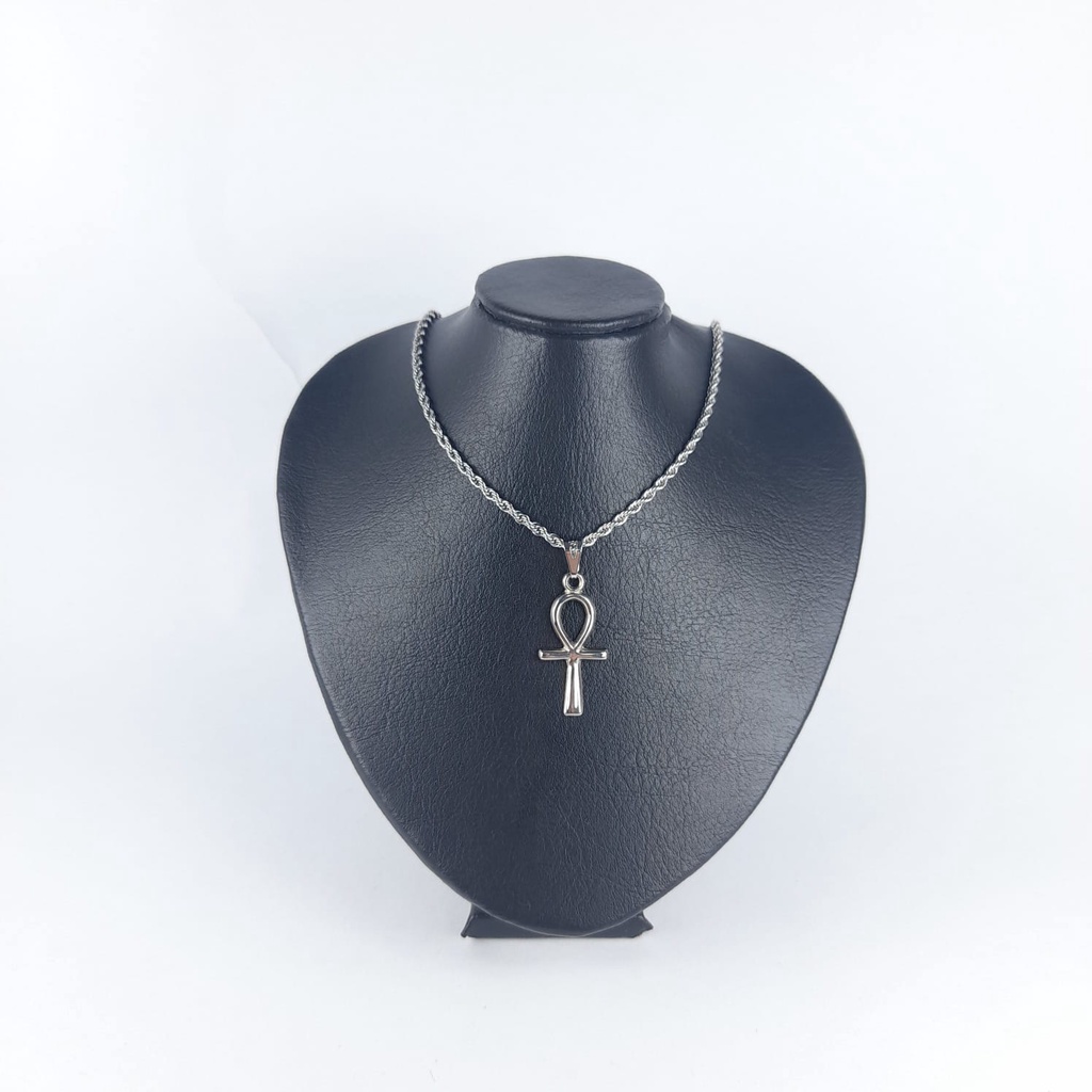 Pingente Cruz De Ansata Do Egito Cordão Torcido 3mm