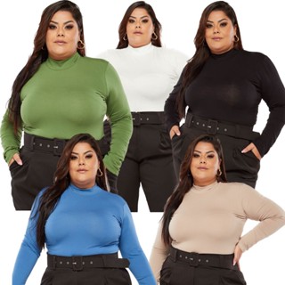 Blusa Manga Longa Plus Size Cacharrel Gola Alta Segunda Pele Outono 2023
