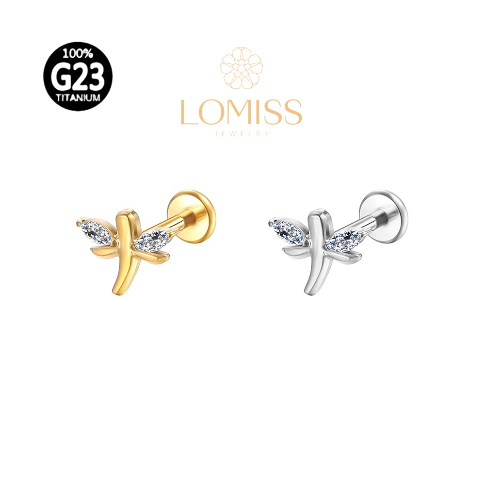 Piercing Labret Helix Tragus Conch Boca-Medusa Titânio G23 PVD Libelula Zircônia Lomiss piercing em Oferta na Shopee