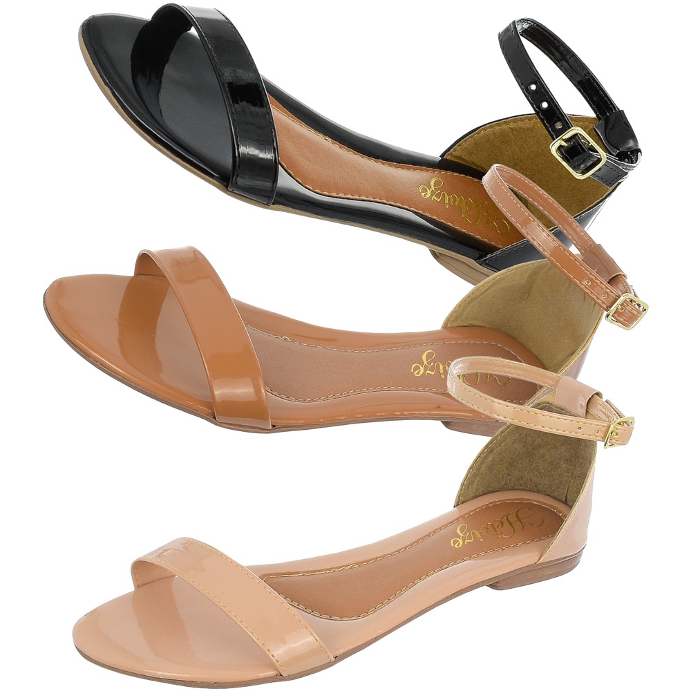 Sandália feminina com traseiro verniz, disponível em 3 cores variadas, tamanho especial do 34-42