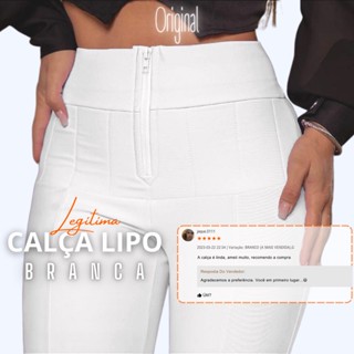 Calça Lipo BRANCA Feminina Skinny com Lycra Power Elastano, Cintura Alta e Zíper Tratorado, APERTA A BARRIGA, Tecido GROSSO.