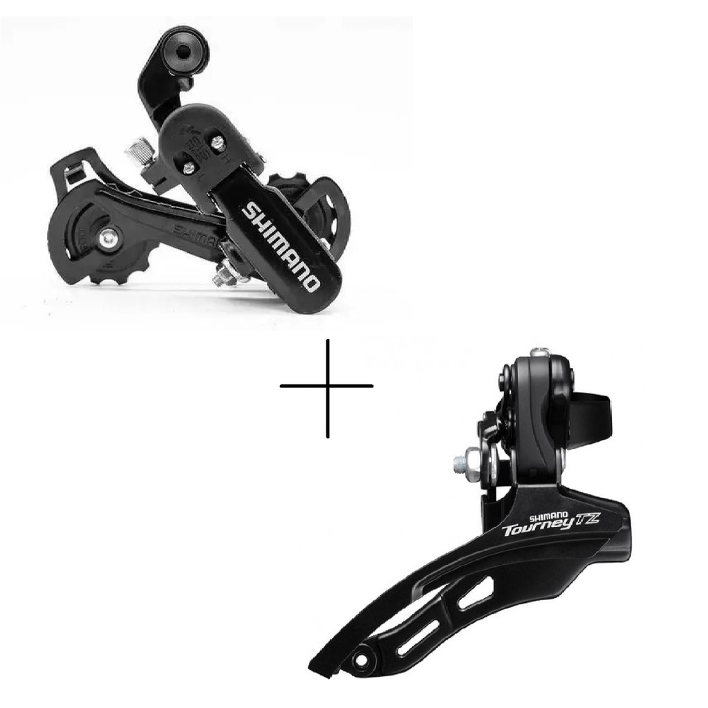 kit Câmbio Traseiro Bicicleta Shimano Tourney Rd Tz31 Sem Gancheira + Câmbio Dianteiro SHIMANO TZ500