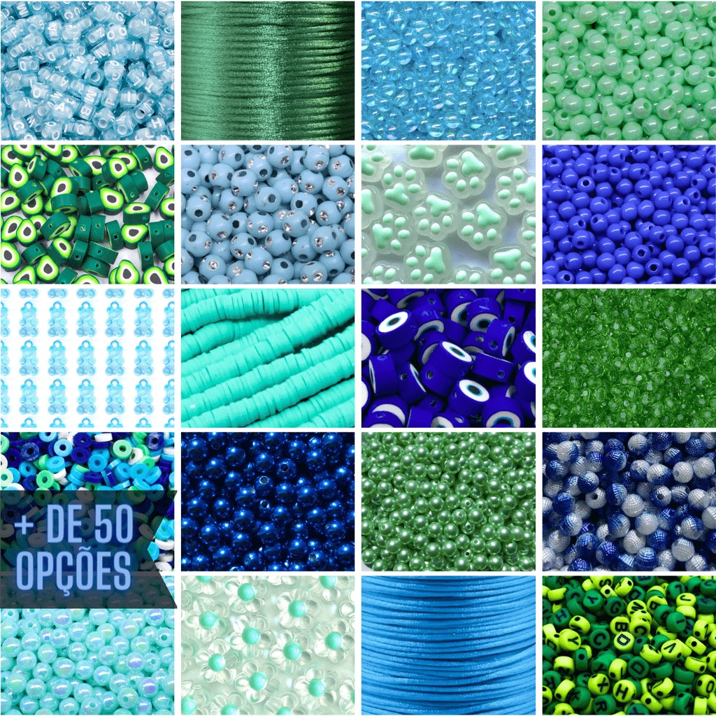 Entremeio Miçanga Pulseira Cores Verde Bebê Candy Azul Monte seu Kit Bola Infantil Festa Carnaval