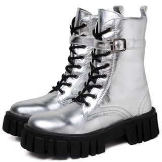 Bota Coturno Dubuy Feminina Prata Metalizado Detalhe Removivel Lolla 1201FG
