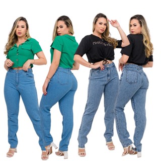 Kit 2 Calças Mom Jeans Feminina Cintura Alta + Cinto