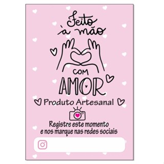 Cartão de Agradecimento Feito á mão com Amor Rosa 10x7Cm em Oferta na Shopee
