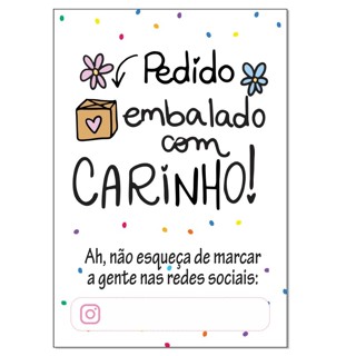 Cartão de Agradecimento Pedido Embalado com carinho 10x7Cm