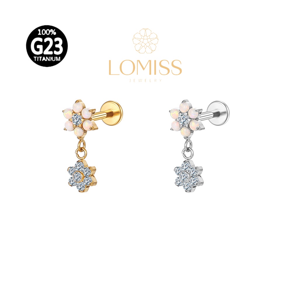 Piercing Orelha Labret Titânio PVD Flor Pingente Flor Zircônia Lomiss piercing - Fashion Accessories