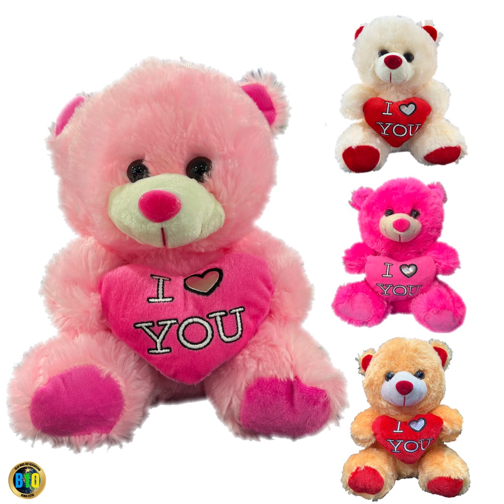 Urso de pelúcia 21 cm Ursinho Peludo Coração Macio Selo Imetro p/ Cestas Presentes Estampa...