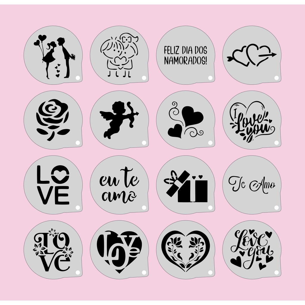 Stencil dia dos Namorados Kit 16 Moldes 7x7cm em Oferta na Shopee
