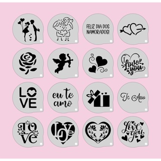 Stencil dia dos Namorados Kit 16 Moldes 7x7cm em Oferta na Shopee